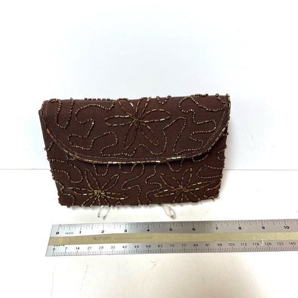 Vintage brown beaded clutch bag - Picture 5 of 5